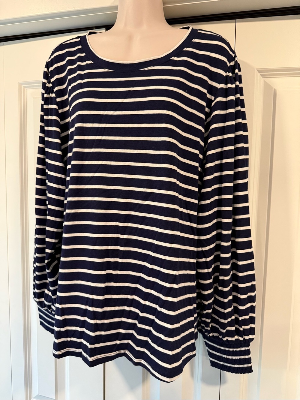 Lauren Conrad blue white stripe blouse top smocked xxl
